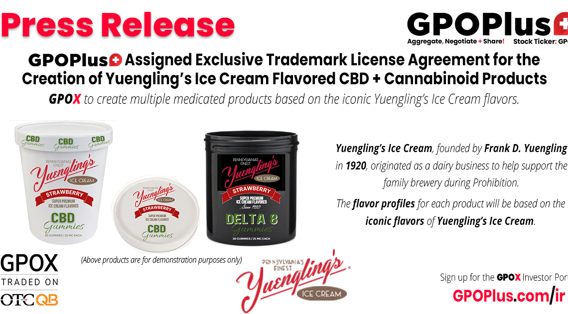 GPOPlus+ a attribué un accord de licence de marque exclusive pour la création des produits CBD + cannabinoïdes aromatisés à la crème glacée de Yuengling