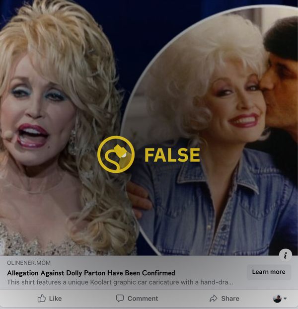 Les publicités Facebook ont ​​prétendu à tort que certaines allégations contre Dolly Parton avaient été confirmées.